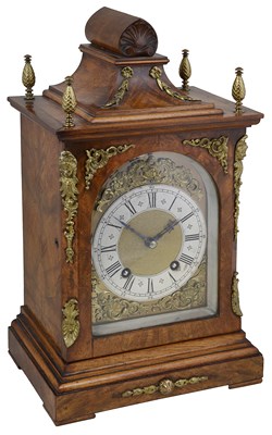 Lot 538 - A GERMAN GILT-METAL-MOUNTED WALNUT BRACKET CLOCK