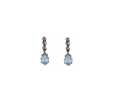 Lot 578 - PAIR OF AQUAMARINE AND DIAMOND EARRINGS