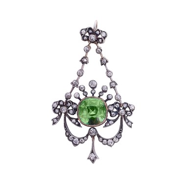 Lot 581 - BELLE EPOCH DEMANTOID AND DIAMOND PENDANT