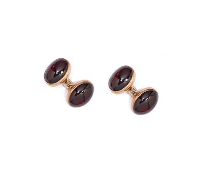 Lot 585 - PAIR OF NINE CARAT GOLD AND GARNET CUFFLINKS