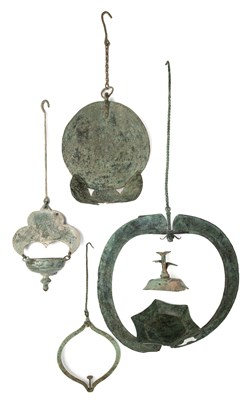 Lot 750 - A GROUP OF FRAGMENTARY HANGING LAMPS, EASTERN JAVA, INDONESIA, CIRCA 14TH CENTURY