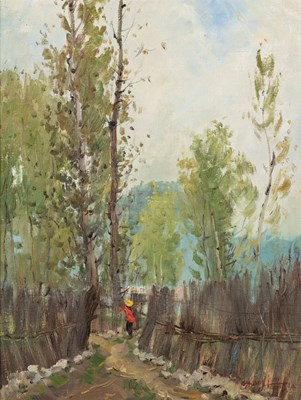 Lot 106 - ATTRIBUTED TO ZHANG KEN (Chinese, 1948-2010), LANDSCAPE WITH A TRAVELLER ON A PATH