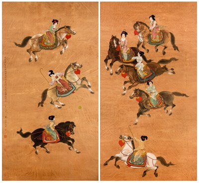 Lot 100 - CHINESE SCHOOL, 'LADIES PLAYING POLO', 20TH CENTURY