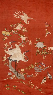 Lot 101 - A CHINESE EMBROIDERED SILK 'LONGEVITY' PANEL, 20TH CENTURY