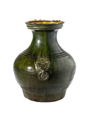 Lot 75 - A LARGE CHINESE GREEN-GLAZED POTTERY JAR, EASTERN HAN DYNASTY (25-220AD)