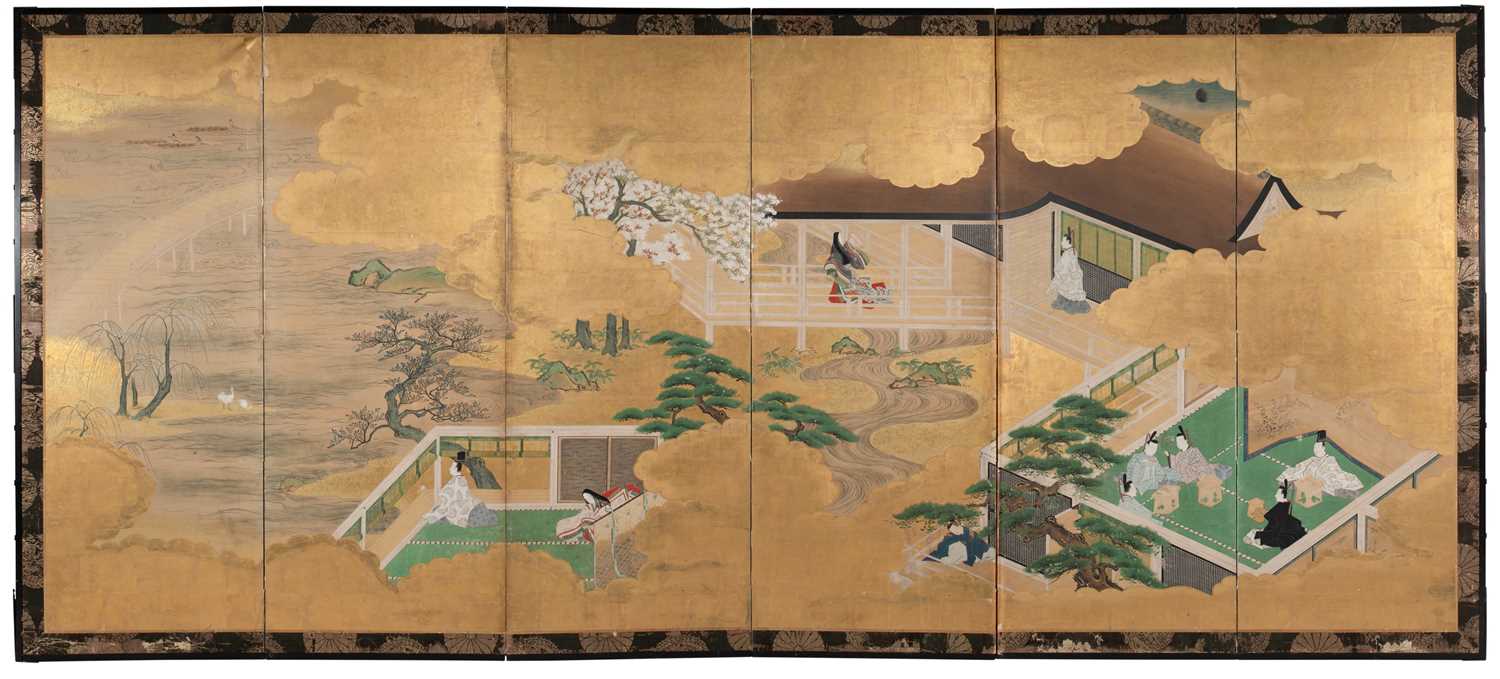 Lot 140 - A JAPANESE SIX-FOLD SCREEN, EDO PERIOD, LATE 18TH/EARLY 19TH CENTURY