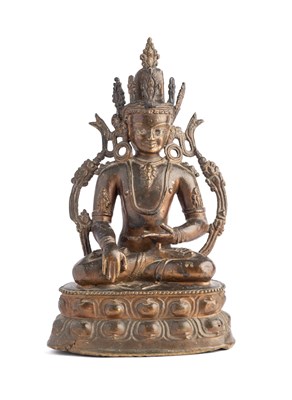 Lot 537 - A WESTERN TIBETAN BRONZE FIGURE OF BUDDHA, 13TH/14TH CENTURY