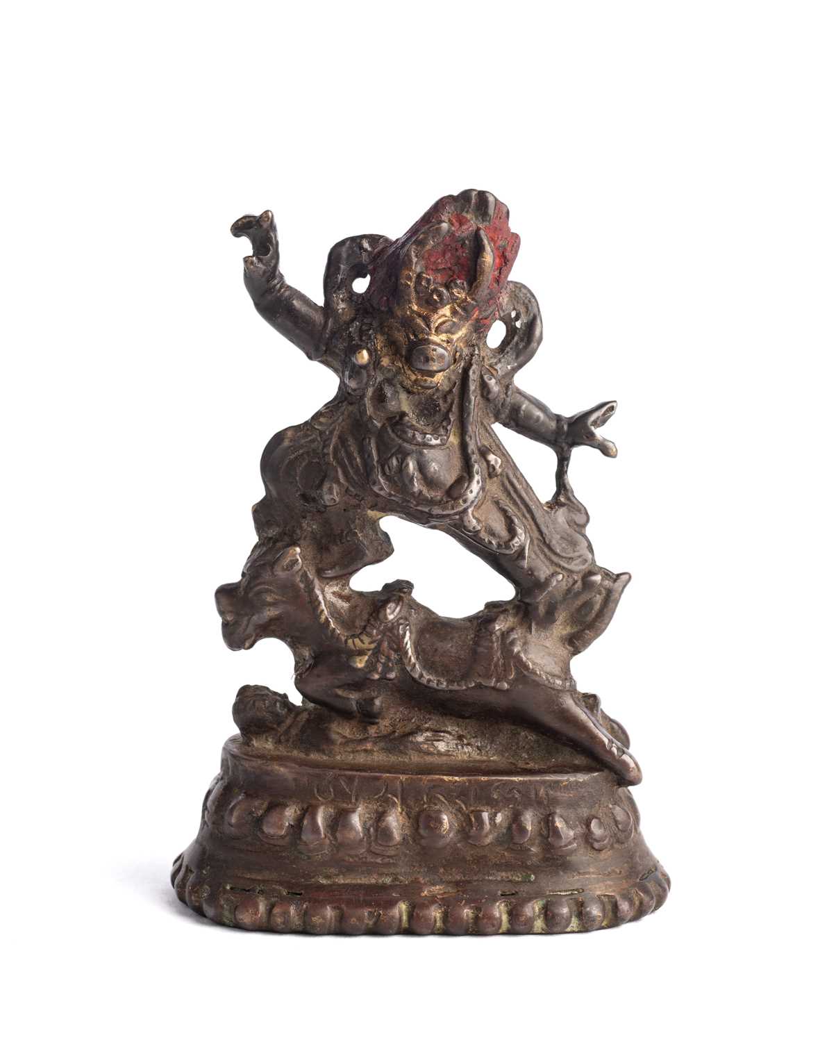 Lot 533 - A SMALL BRONZE FIGURE OF YAMA, TIBET,