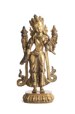 Lot 530 - A SINO-TIBETAN GILT BRONZE FIGURE OF MANJUSRI, 19TH CENTURY