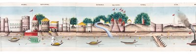 Lot 660 - A LONG PANORAMA SCROLL OF THE RIVER GANGES, BENARES, NORTHERN INDIA, EARLY 20TH CENTURY