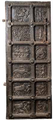 Lot 651 - A CARVED WOOD DOOR, GOND REGION, MADHYA PRADESH, CENTRAL INDIA, CIRCA 1900 OR EARLIER