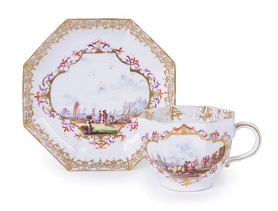 Lot 10 - â€¡A MEISSEN OCTAGONAL CUP AND SAUCER