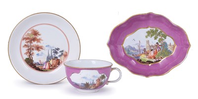 Lot 17 - â€¡A MEISSEN PURPLE-GROUND CUP AND SAUCER