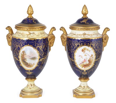 Lot 33 - A NEAR PAIR OF COALPORT VASES AND COVERS