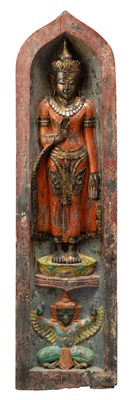 Lot 800 - A WOOD RELIEF DEPICTING BUDDHA, BURMA OR NORTHERN THAILAND, FIRST HALF 20TH CENTURY