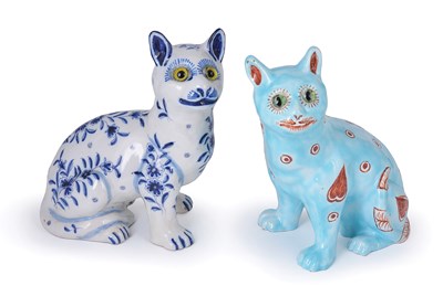 Lot 64 - A GERMAN 'GALLÃ‰' TYPE CAT, MOSANIC POTTERY