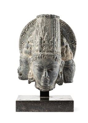 Lot 557 - A GREY STONE HEAD OF VAIKUNTHA VISHNU, RAJASTHAN OR GUJARAT, 11TH/12TH CENTURY