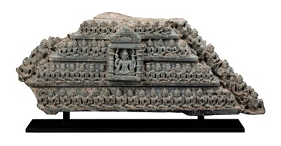 Lot 563 - A CARVED BLACK STONE RELIEF DEPICTING THE COSMIC VISHNU, RAJASTHAN OR GUJARAT, CIRCA 11TH CENTURY