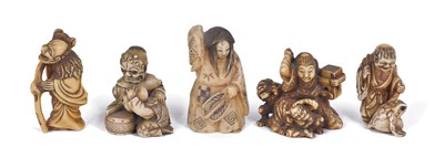 Lot 106 - A GROUP OF FIVE OKIMONO AND NETSUKE