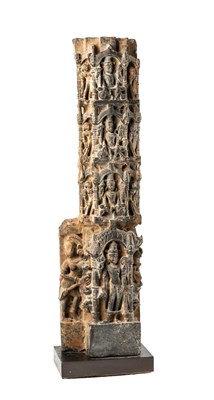 Lot 562 - A GREY SANDSTONE COLUMNAR RELIEF FRAGMENT, RAJASTHAN OR GUJARAT, INDIA, 11TH/12TH CENTURY