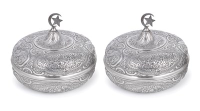 Lot 116 - A PAIR OF GERMAN SILVER KAPAKLI AND COVERS, FOR THE TURKISH MARKET