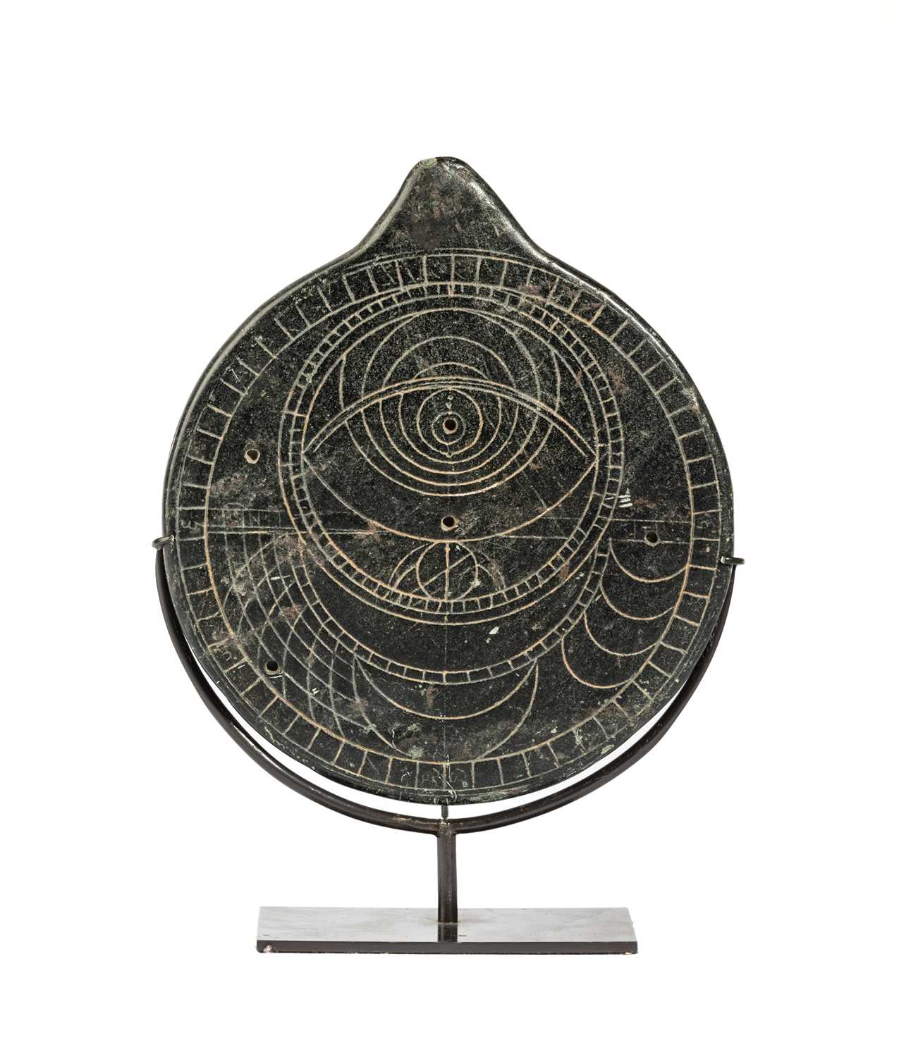 Lot 659 - A CARVED AND ENGRAVED BLACK STONE ASTROLABE, NORTHERN INDIA, PROBABLY 17TH CENTURY