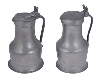 Lot 126 - TWO FRENCH PEWTER PICHETS (FLAGONS)