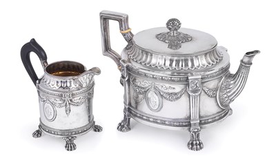 Lot 163 - A GERMAN SILVER TEAPOT AND COVER AND A SUGAR BOWL