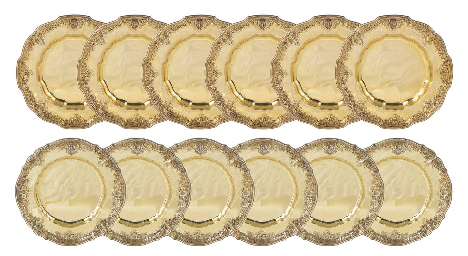 Lot 166 - â€¡TWELVE SWISS SILVER-GILT DESSERT PLATES