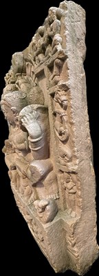 Lot 197 - A BUFF SANDSTONE RELIEF PANEL DEPICTING UMAMAHESVARA, CENTRAL INDIA, 11TH/12TH CENTURY