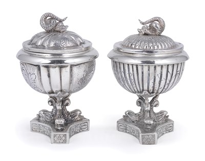 Lot 175 - TWO SMALL SILVER SUGAR VASES AND COVERS