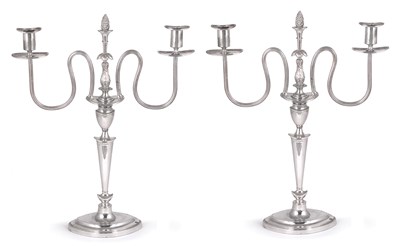 Lot 217 - A PAIR OF EDWARDIAN SILVER CANDLESTICKS WITH ELECTROPLATE CANDELABRA BRANCHES