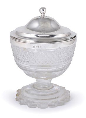 Lot 232 - A GEORGE III SILVER-MOUNTED CUT-GLASS SUGAR VASE AND COVER