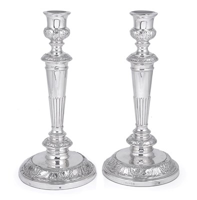 Lot 234 - A PAIR OF GEORGE III SILVER CANDLESTICKS (OR CANDELABRA BASES)