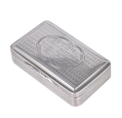 Lot 266 - A VICTORIAN SILVER PRESENTATION SNUFF BOX