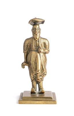 Lot 744 - A BRASS FIGURE OF A KANDYAN NOBLEMAN, PROBABLY NEGOMBO, SRI LANKA, CIRCA 1900