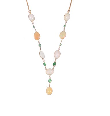 Lot 351 - OPAL AND TSAVORITE GARNET NECKLACE