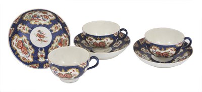 Lot 9 - THREE WORCESTER TEACUPS AND SAUCERS