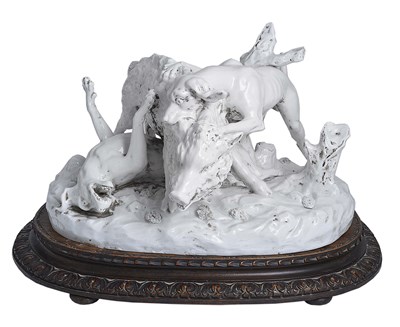 Lot 28 - A 'SEVRES' STYLE PORCELAIN GROUP OF 'LA CHASSE AU SANGLIER'