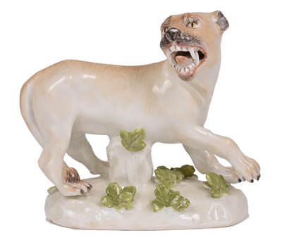 Lot 31 - A PORCELAIN FIGURE OF A LIONESS, IN MEISSEN STYLE