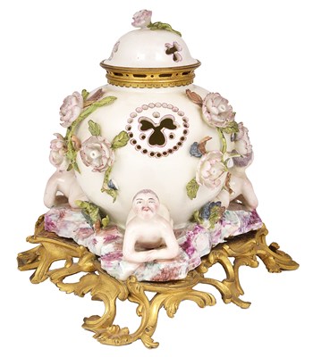 Lot 32 - A FRENCH PORCELAIN AND ORMOLU-MOUNTED POURRI VASE AND COVER