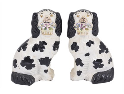 Lot 38 - A PAIR OF STAFFORDSHIRE POTTERY 'DISRAELI' SPANIELS