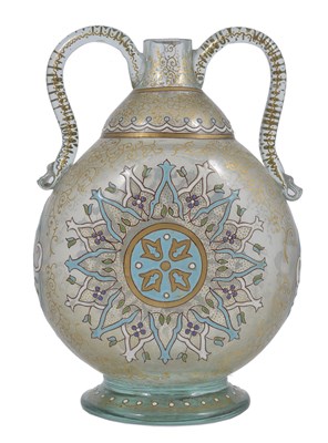 Lot 44 - A FRENCH ENAMELLED GLASS 'PERSIAN STYLE' FLASK