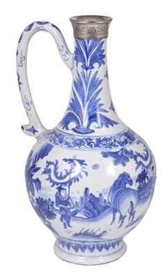 Lot 57 - A CHINESE PORCELAIN BLUE AND WHITE EWER, CHONGZHEN