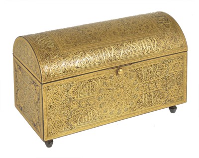 Lot 113 - A SPANISH GILT DAMASCENED IRON SMALL CASKET