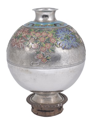 Lot 124 - A CHINESE SILVER AND CLOISONNE ENAMEL VASE