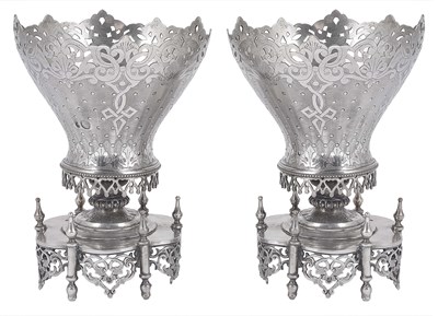 Lot 128 - A PAIR OF TURKISH SILVER SPOON HOLDERS