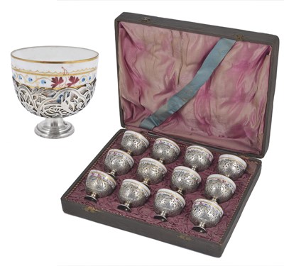 Lot 129 - A SET OF TWELVE TURKISH SILVER ZARFS