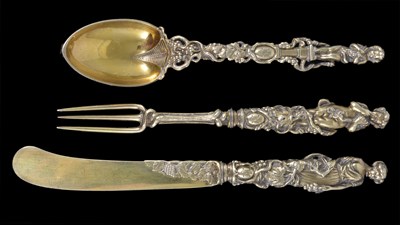 Lot 139 - A VICTORIAN SILVER-GILT THREE-PIECE CHRISTENING SET