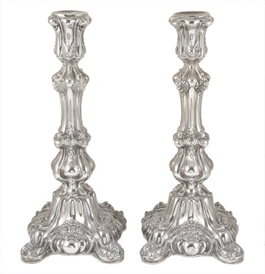 Lot 160 - A PAIR OF GERMAN SILVER LARGE CANDLESTICKS